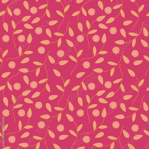 Pattern yellow leaves on a red background