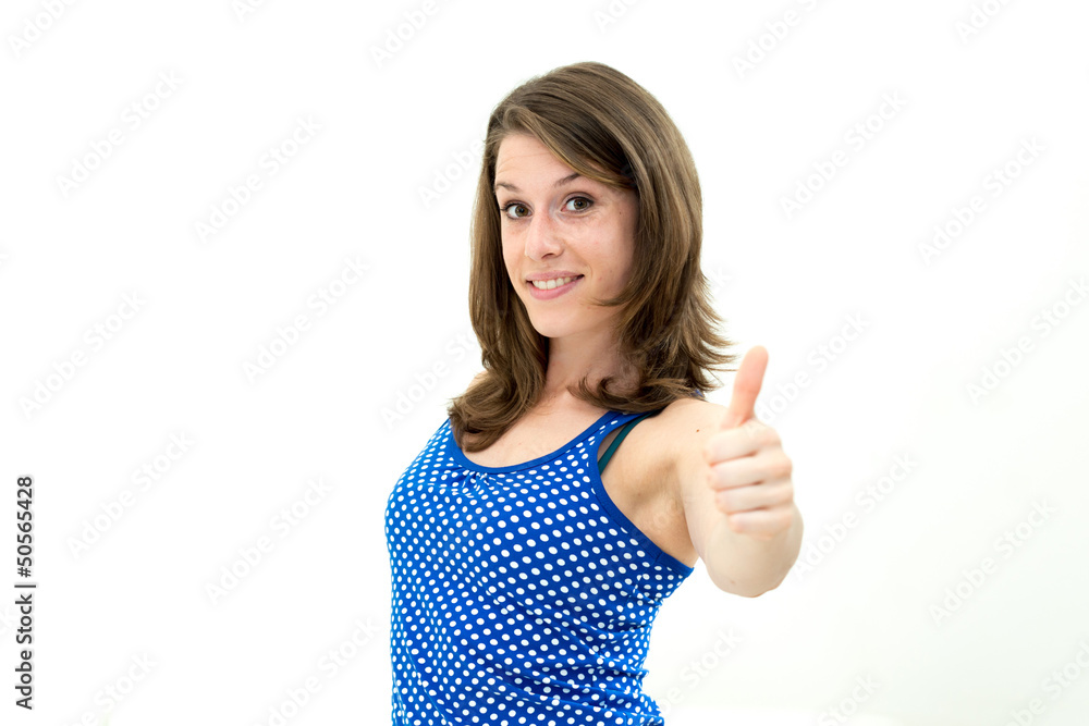 woman portrait with thumbs up woman portrait with thumbs up