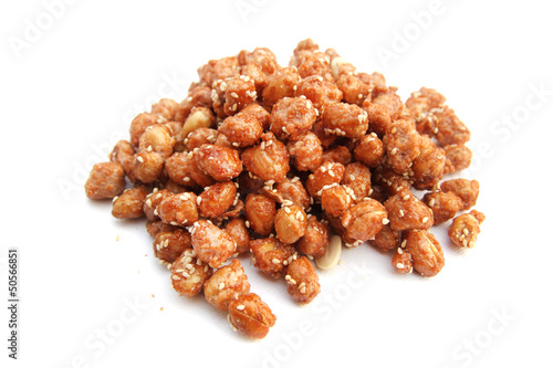 Coated Peanut With Sesame on white background