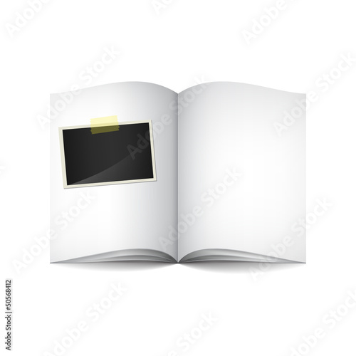 Open book with blank photo