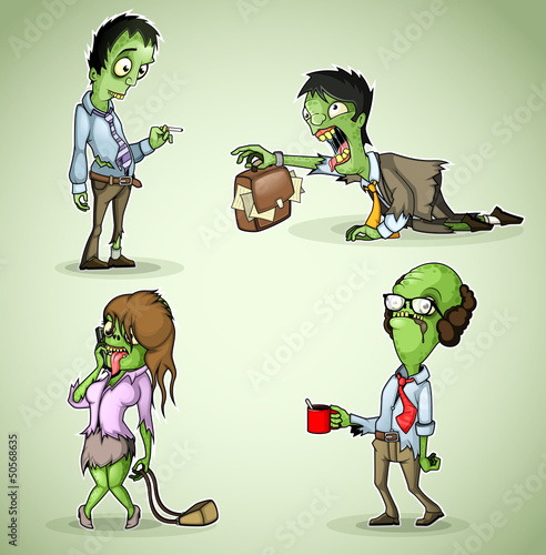 Set of four office zombie