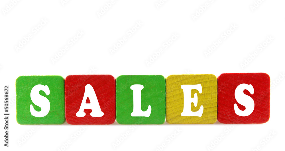 sales - isolated text in wooden building blocks