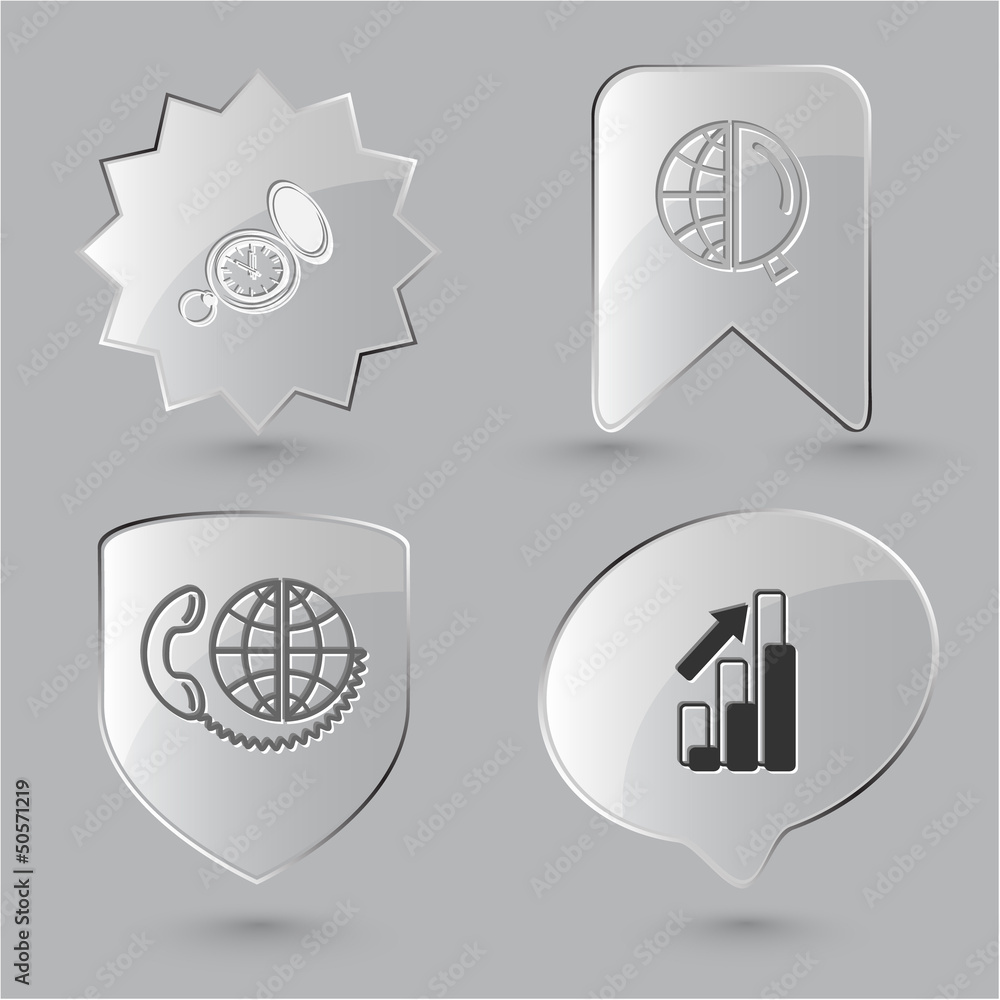 Obraz premium Business icon set. Global communication, watch, globe and magnif