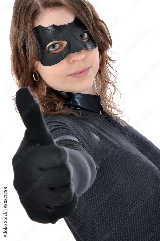 Junge Frau in Superhelden-Kostüm "Daumen hoch" Stock Photo | Adobe Stock