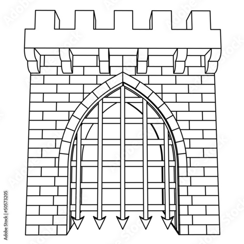 isolated medieval gate vector drawing or coloring