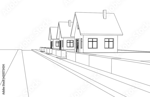 city street development vector perspective sketch
