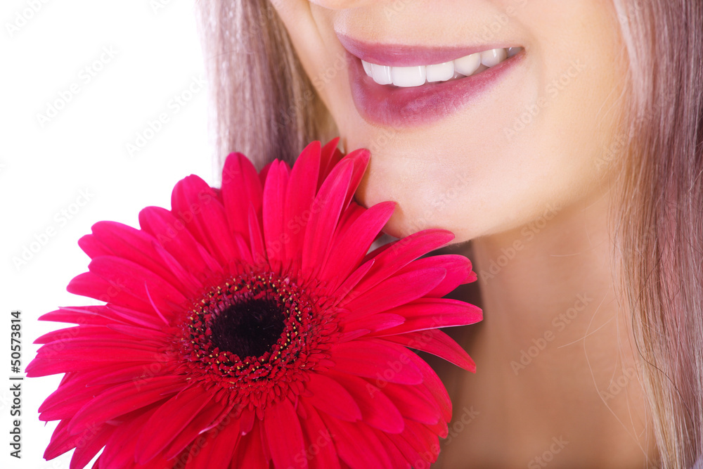 The image of woman's lips and the flower