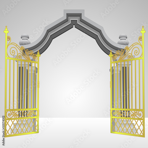 heavenly gate with open gold fence vector