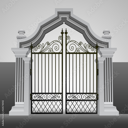 baroque entrance gate with iron fence vector