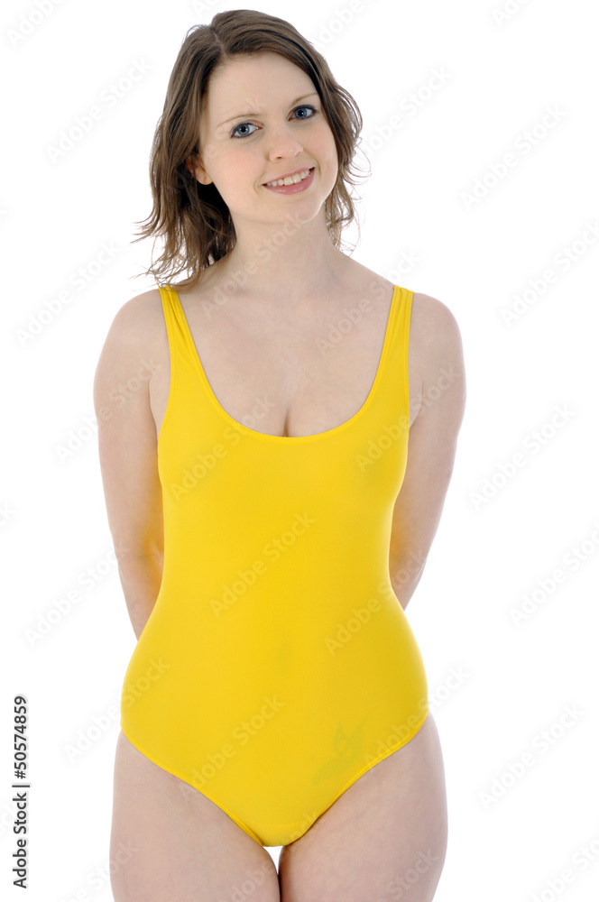 Junge Frau in gelbem Badeanzug Stock Photo | Adobe Stock