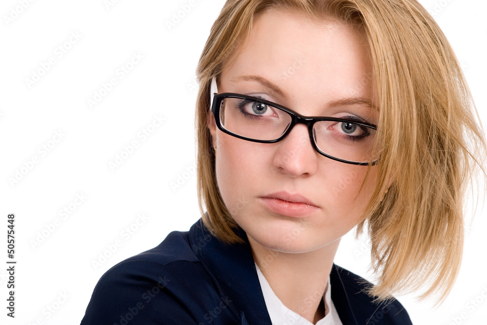 Close-up portrait of thoughtful business woman.