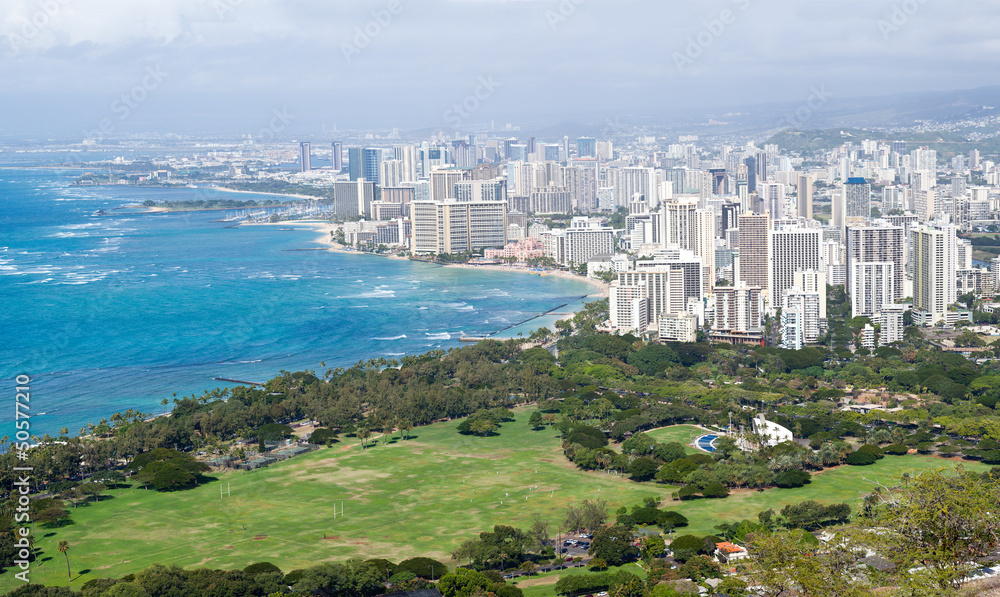 Panorama of sea front at Waikiki