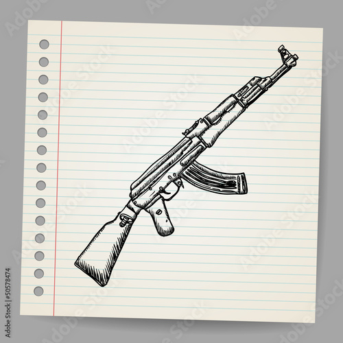 Assault rifle ak47. Doodle style