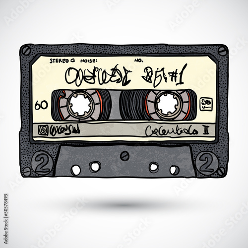 Doodle style cassette tape vector illustration