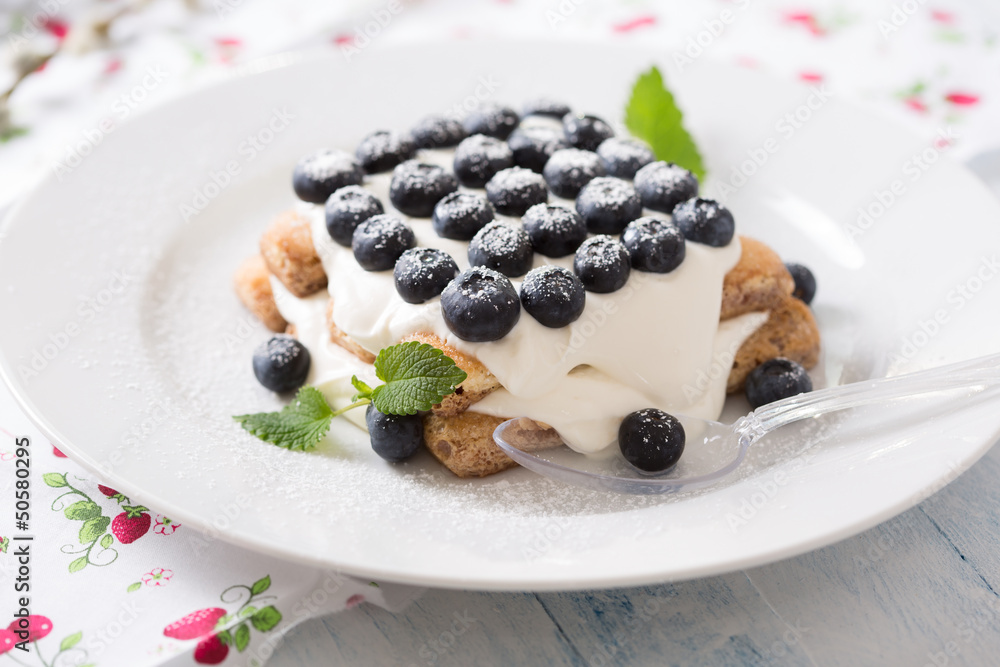 leichte Tiramisu mit Quarkcreme und Blaubeeren leichte Tiramisu mit Quarkcreme und Blaubeeren