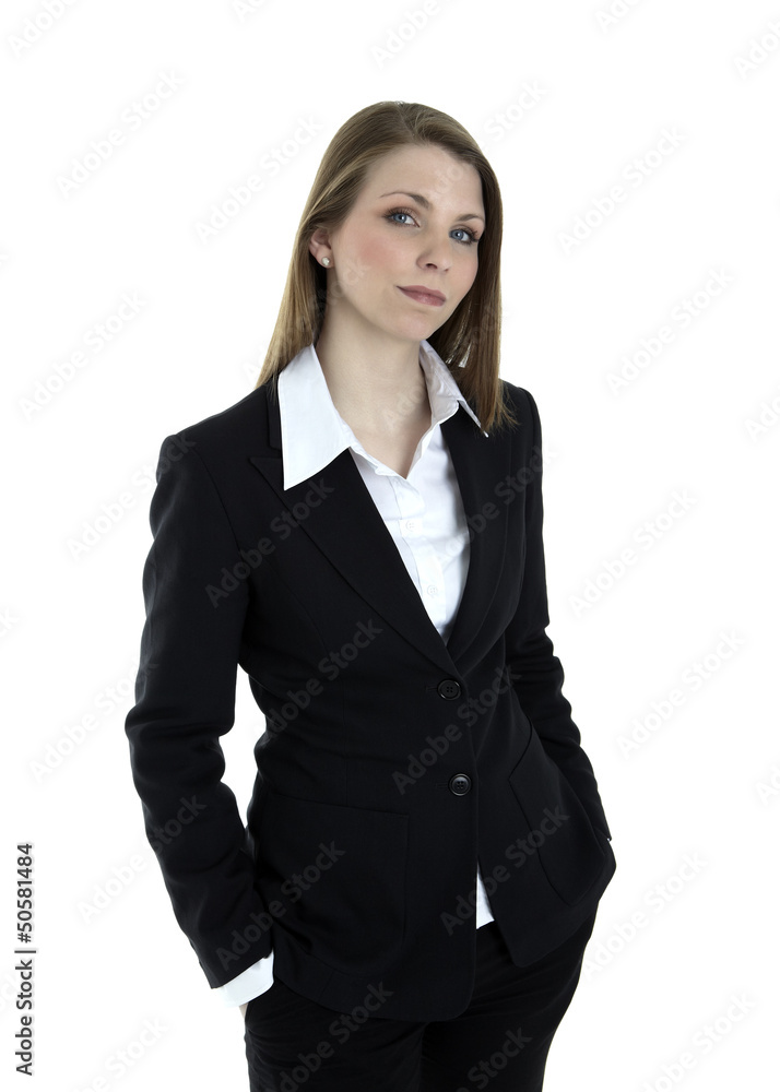 Portrait of a severe business woman on white background
