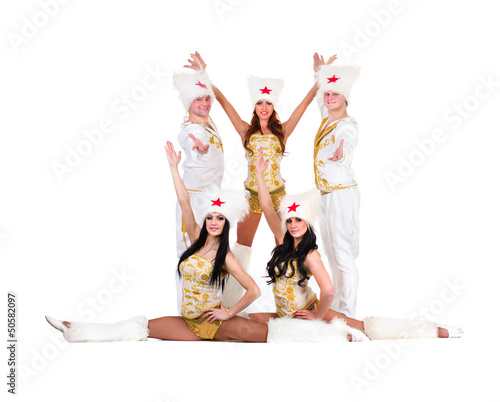 dancer team wearing a folk cossack costumes photo