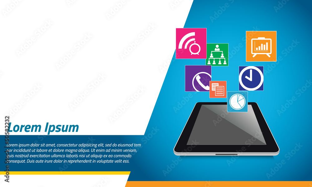 Tablet and business icon with space for text Tablet and business icon with space for text