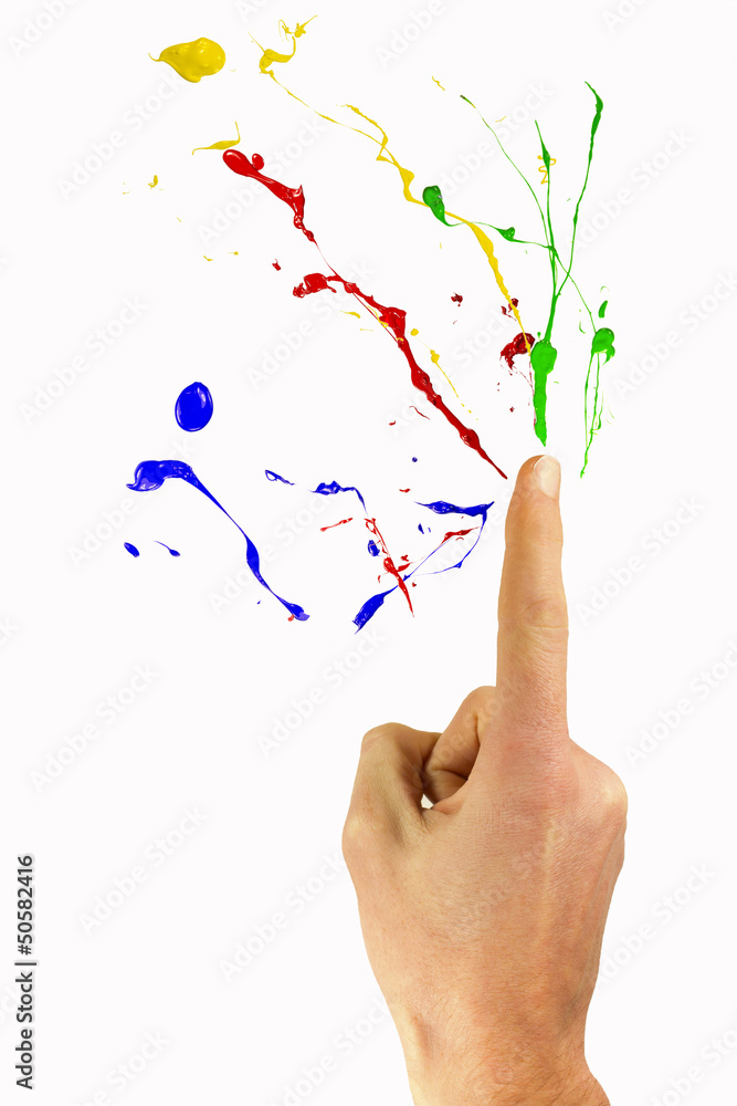 Burst of paint out of a forefinger