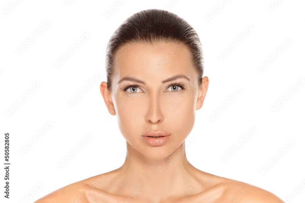 Portrait of natural beautiful brunette woman with clean perfect Portrait of natural beautiful brunette woman with clean perfect