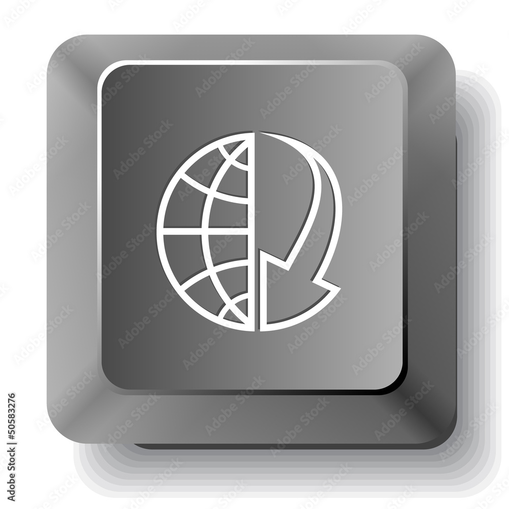 Globe and array down. Vector computer key. Globe and array down. Vector computer key.