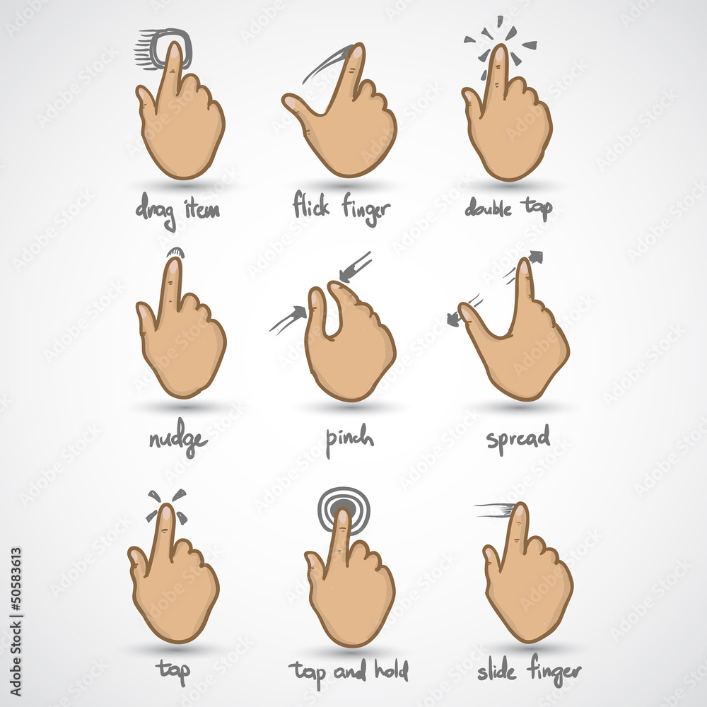 Obraz Touch screen gesture, interface (vector hand icons) set