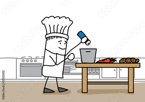 Personnage qui sale un plat