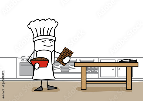 Personnage qui prépare un gâteau au chocolat