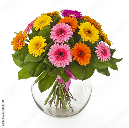 bouquet of gerberas in vase isolated on white