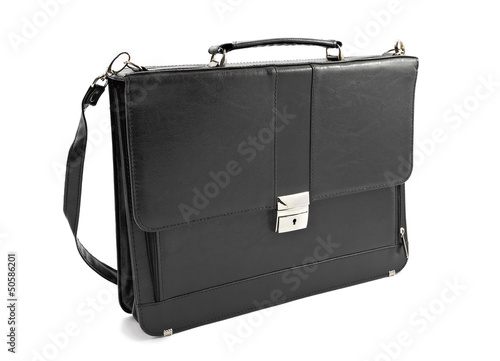 Business leather briefcase isolated on white background