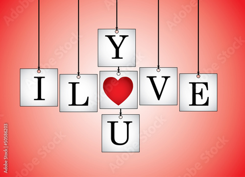 I Love you on hanging white board red heart red background