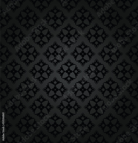 Seamless black floral wallpaper diamond pattern