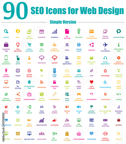 90 SEO Icons for Web Design - Simple Version