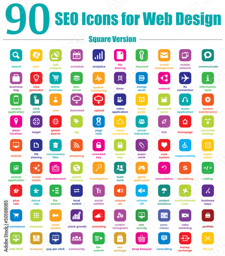 90 SEO Icons for Web Design - Square Version