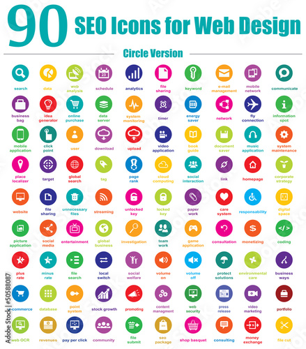 90 SEO Icons for Web Design - Circle Version