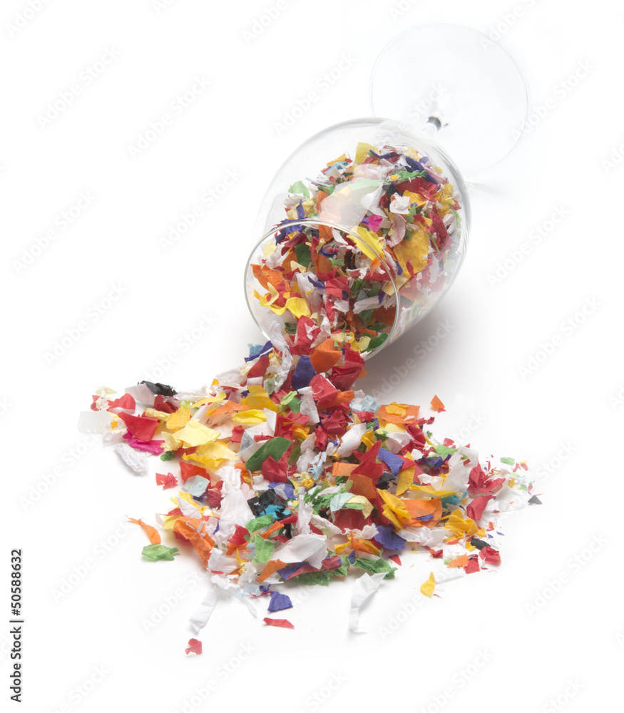 Concept showing wine glass confetti the party is over