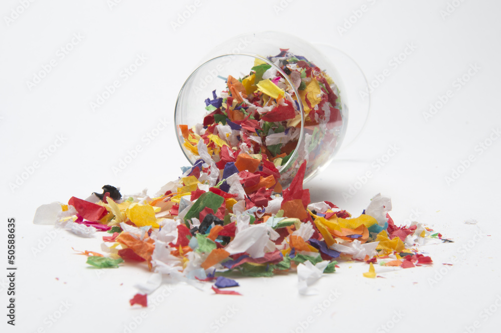 Concept photo wine glass confetti the party is over