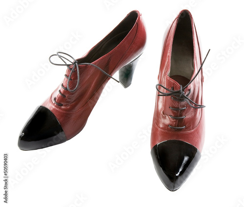 Black patent leather toe maroon lace-up pumps