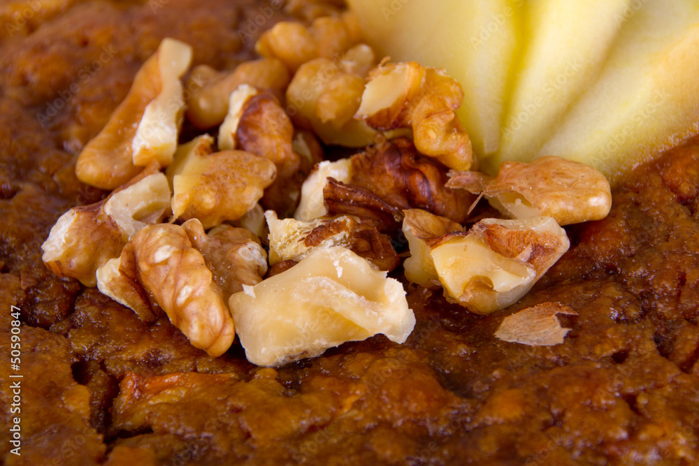 Close up of large, banana and nut cake Close up of large, banana and nut cake