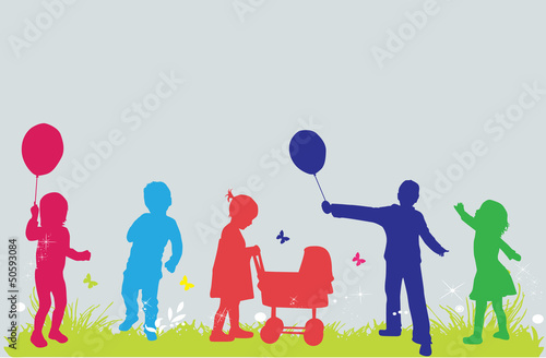 vector illustration of children in nature