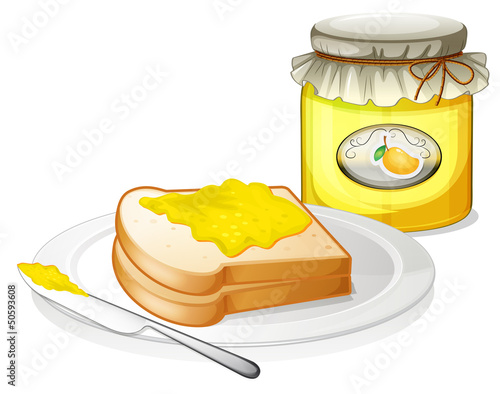 A sandwich with a mango jam