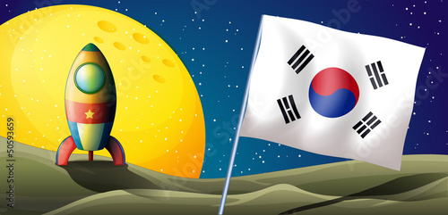 The flag of Korea near an airship