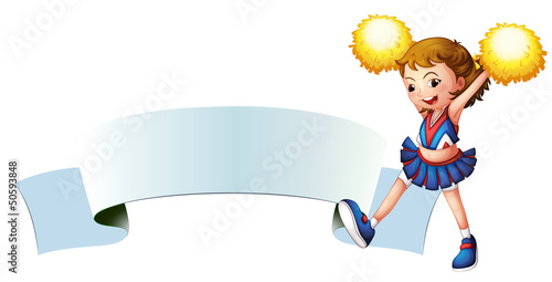 A cheerleader with yellow pompoms