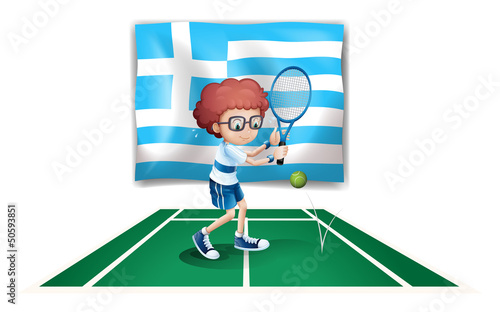 The flag of Greece and the tennis player