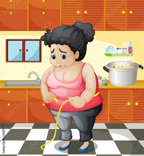 A fat woman inside the kitchen