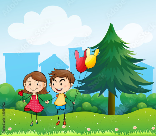 Couple dating at the top of the hills
