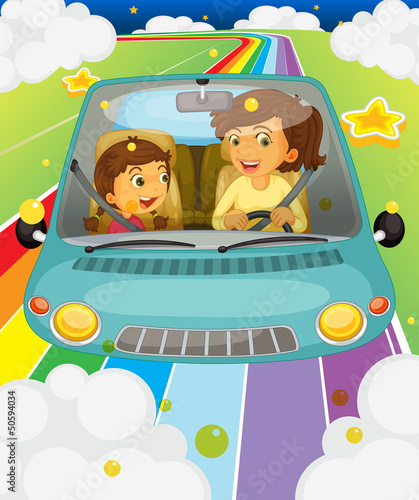 A mother driving with her daughter