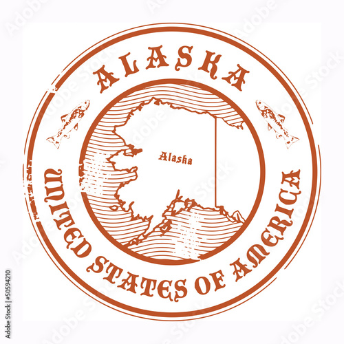 Grunge rubber stamp with the name and map of Alaska, vector