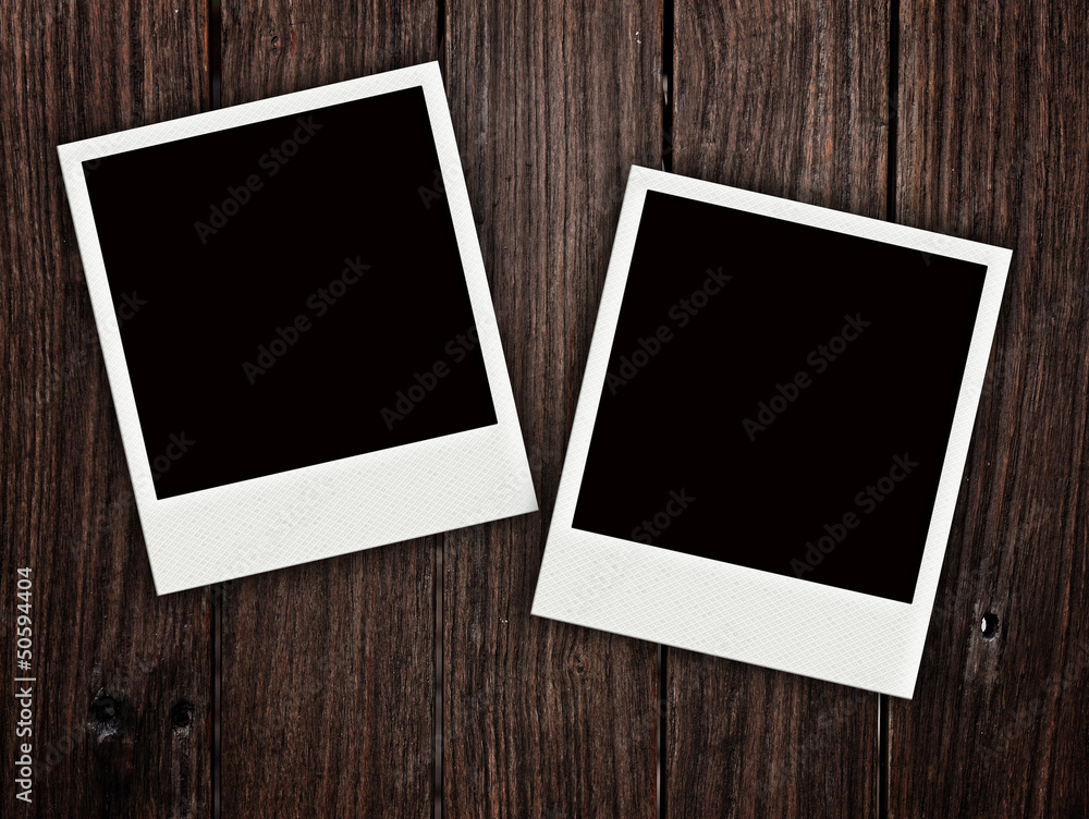 two polaroids with wooden texture two polaroids with wooden texture