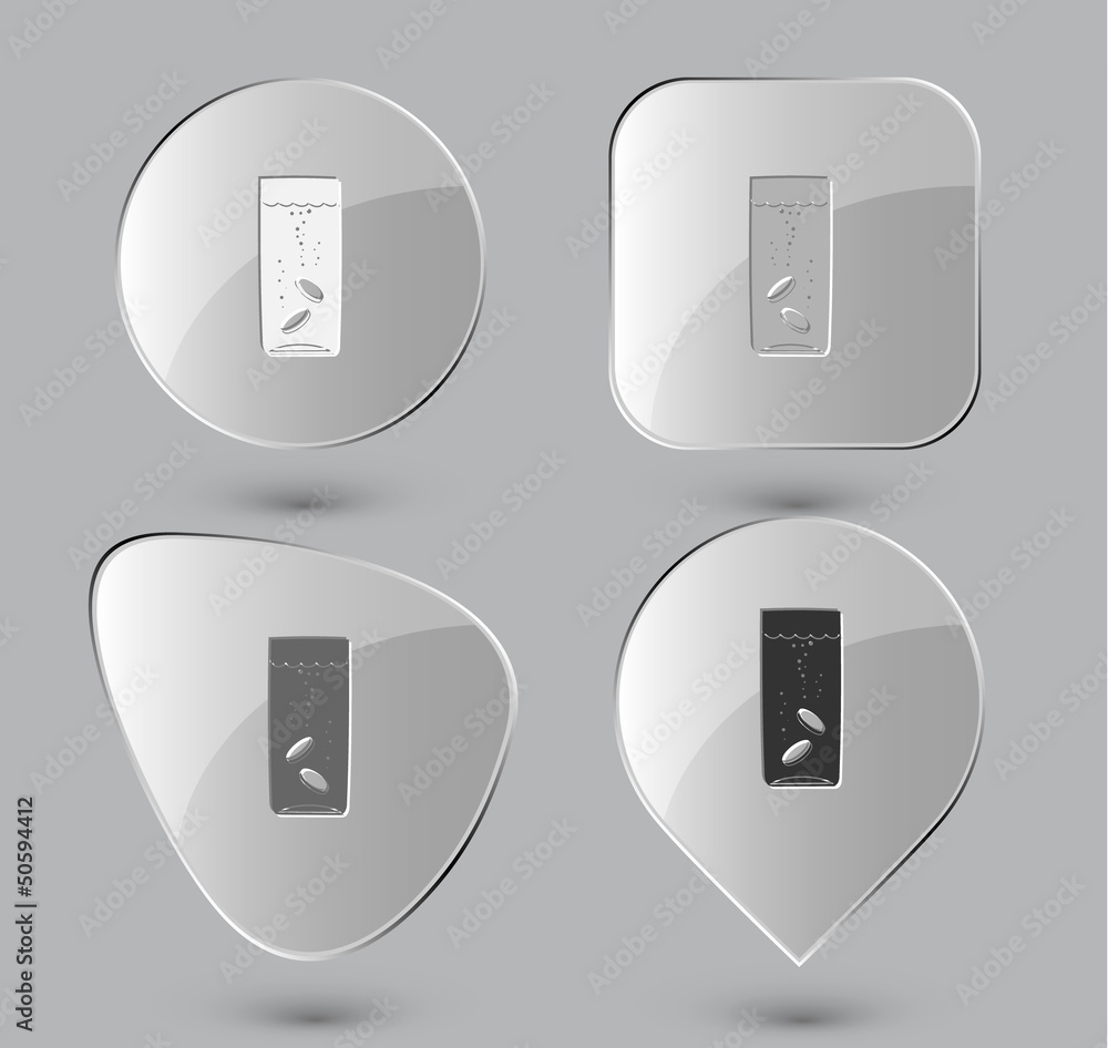 Glass with tablets. Glass buttons. Vector illustration. Glass with tablets. Glass buttons. Vector illustration.